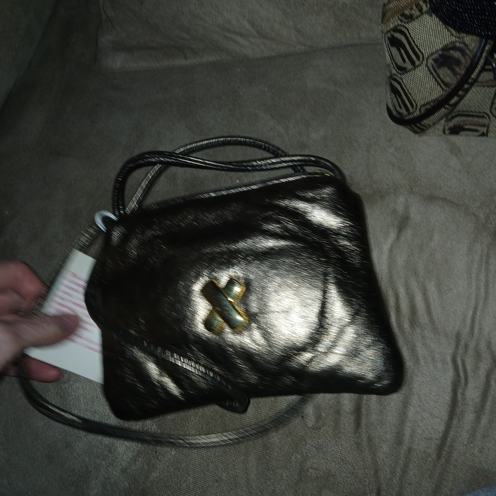 Pinky Black Leather Crossbody with Gold X Accent - Picture 2 of 5